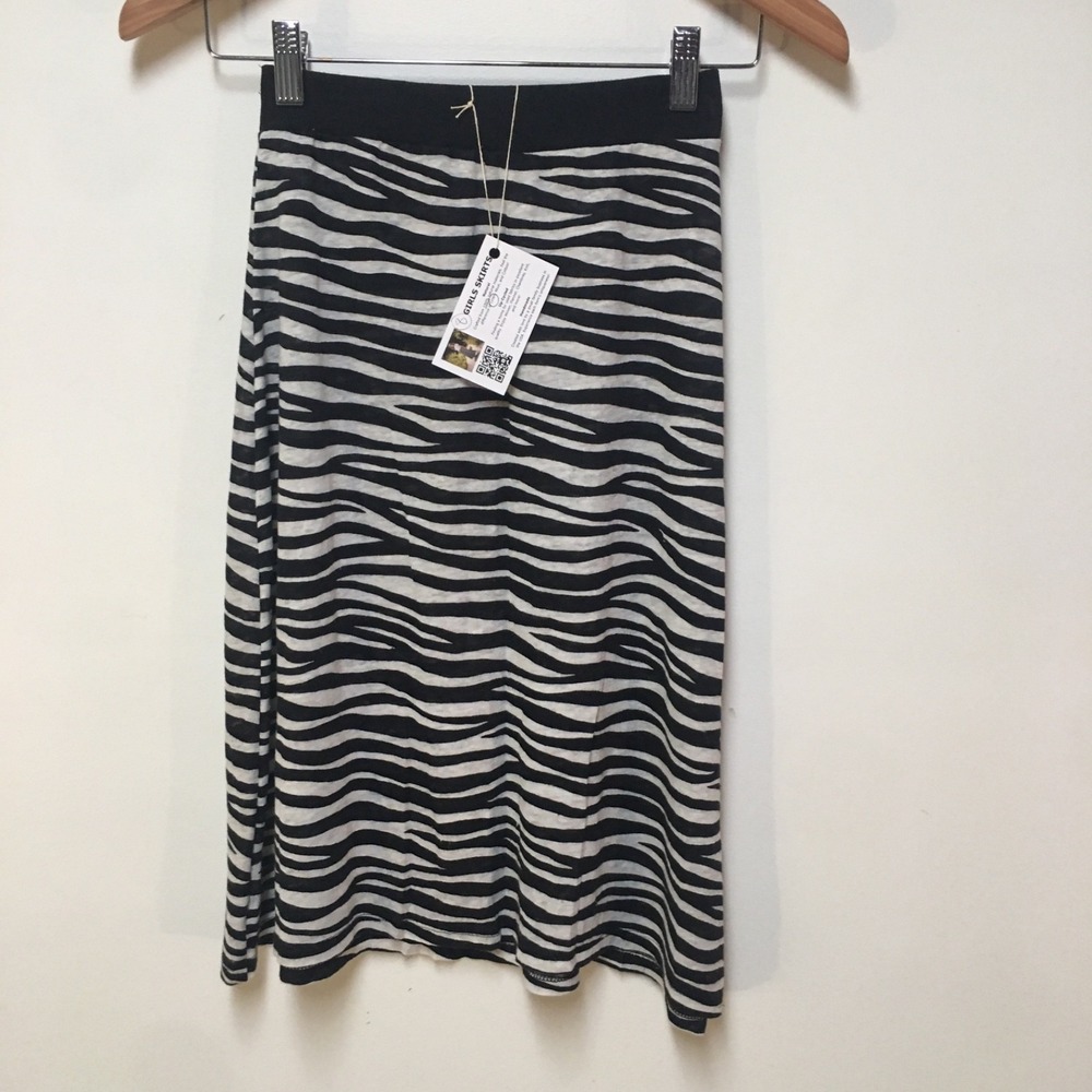 Skirt 100% Linen Girl 8 Midi Black Zebra A-Line Knit Casual Mom and Pop's Kids